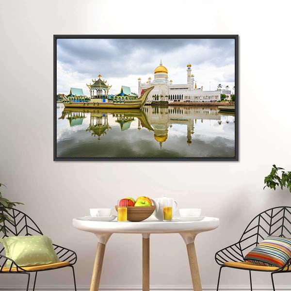 Omar Ali Saifuddien Mosque Canvas Wall Art-1 Piece-Floating Frame-24" x 16"-Tiaracle