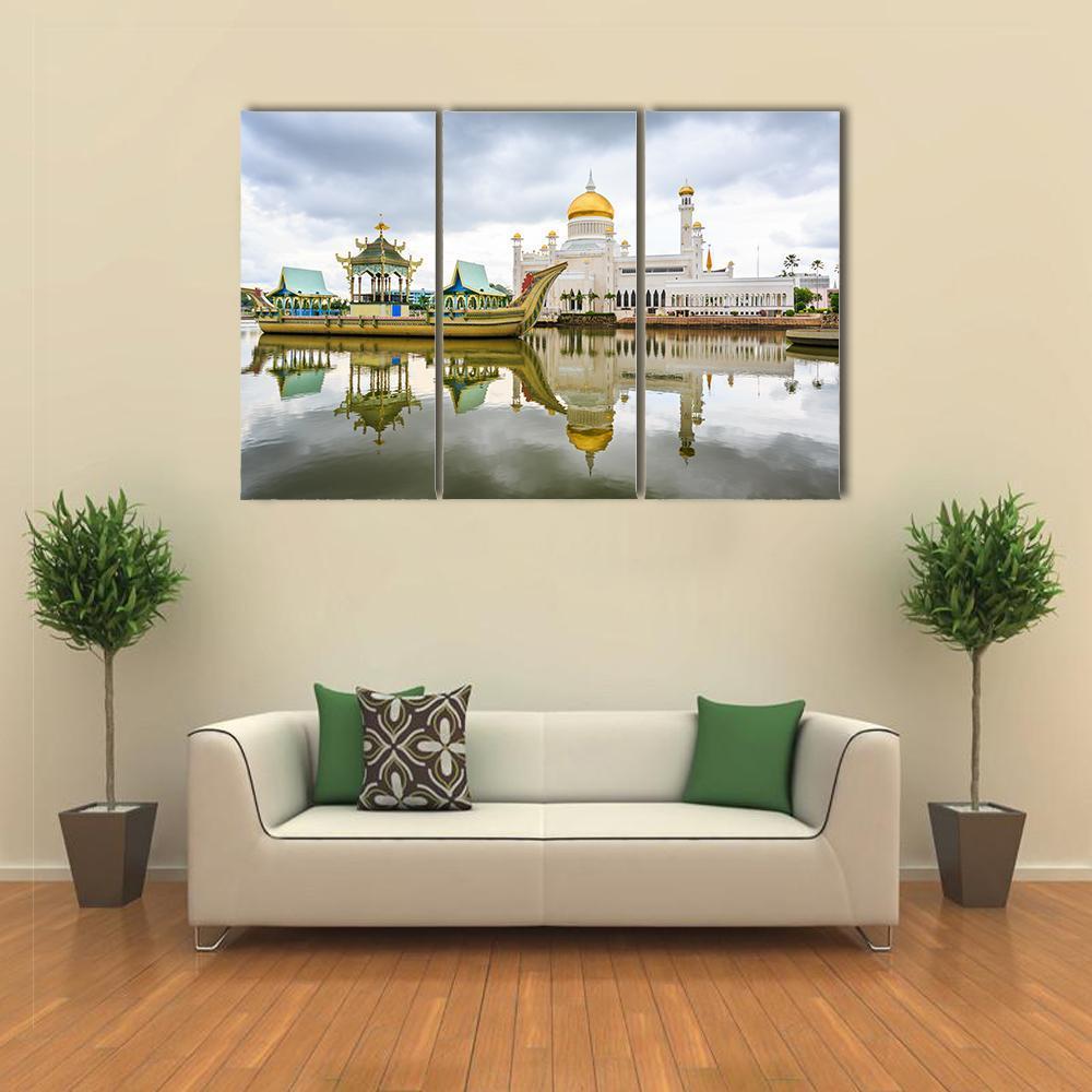 Omar Ali Saifuddien Mosque Canvas Wall Art-3 Horizontal-Gallery Wrap-37" x 24"-Tiaracle