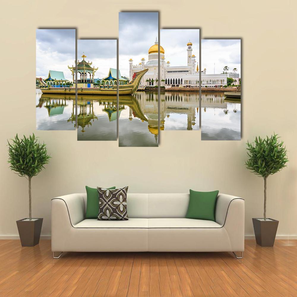 Omar Ali Saifuddien Mosque Canvas Wall Art-5 Star-Gallery Wrap-62" x 32"-Tiaracle