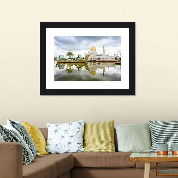 Omar Ali Saifuddien Mosque Canvas Wall Art-1 Piece-Framed Print-20" x 16"-Tiaracle