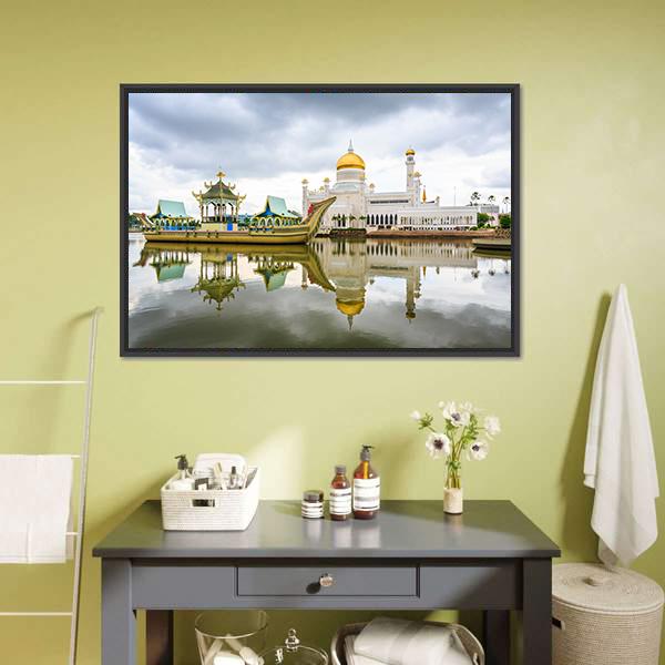 Omar Ali Saifuddien Mosque Panoramic Canvas Wall Art-1 Piece-36" x 12"-Tiaracle