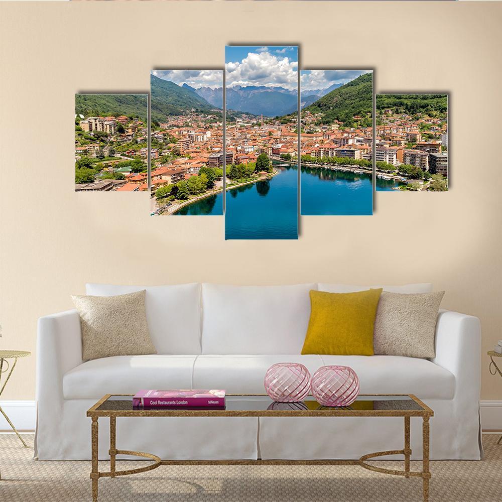 Aerial View Of Omegna Canvas Wall Art-5 Star-Gallery Wrap-62" x 32"-Tiaracle