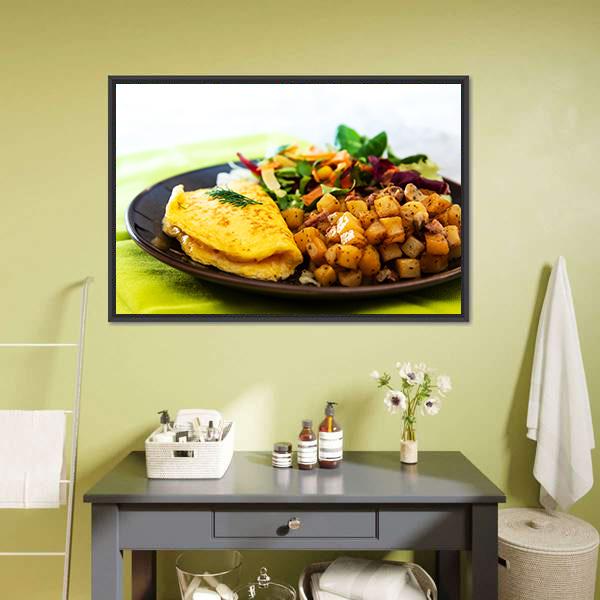 Omelette With Potatoes Canvas Wall Art-1 Piece-Floating Frame-24" x 16"-Tiaracle