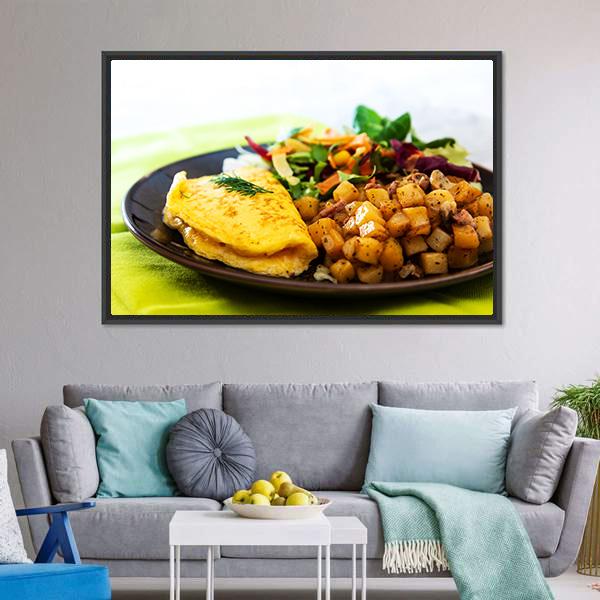 Omelette With Potatoes Canvas Wall Art-3 Horizontal-Gallery Wrap-25" x 16"-Tiaracle