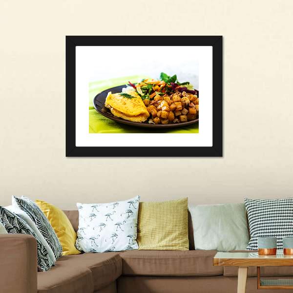Omelette With Potatoes Canvas Wall Art-3 Horizontal-Gallery Wrap-25" x 16"-Tiaracle