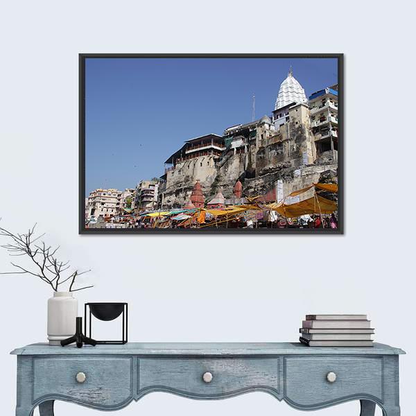 Omkareshwar Jyothiling Temple Canvas Wall Art-1 Piece-Floating Frame-24" x 16"-Tiaracle