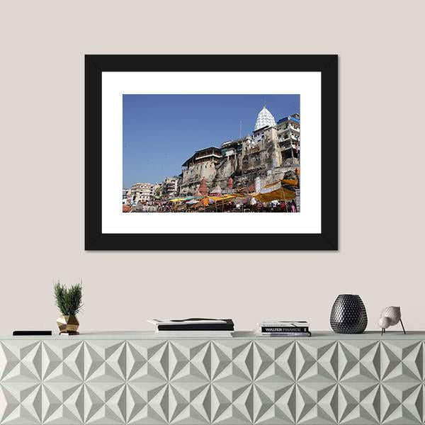 Omkareshwar Jyothiling Temple Canvas Wall Art-1 Piece-Framed Print-20" x 16"-Tiaracle