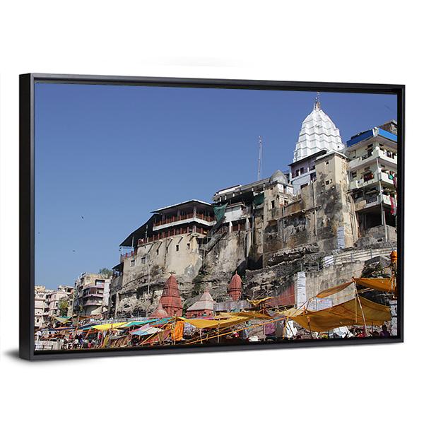 Omkareshwar Jyothiling Temple Canvas Wall Art-3 Horizontal-Gallery Wrap-25" x 16"-Tiaracle