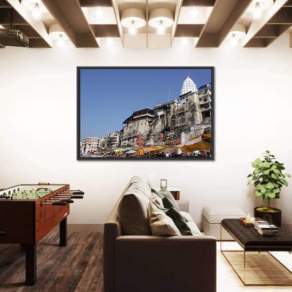 Omkareshwar Jyothiling Temple Canvas Wall Art-3 Horizontal-Gallery Wrap-25" x 16"-Tiaracle