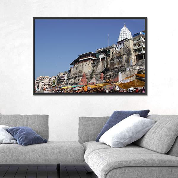 Omkareshwar Jyothiling Temple Canvas Wall Art-3 Horizontal-Gallery Wrap-25" x 16"-Tiaracle