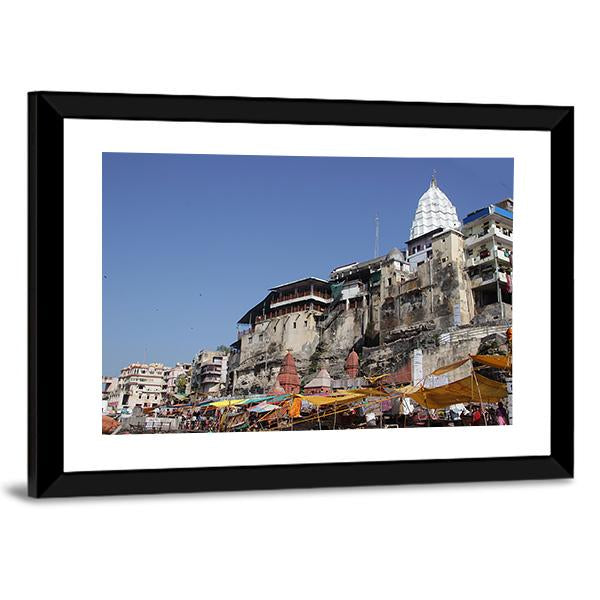 Omkareshwar Jyothiling Temple Canvas Wall Art-3 Horizontal-Gallery Wrap-25" x 16"-Tiaracle
