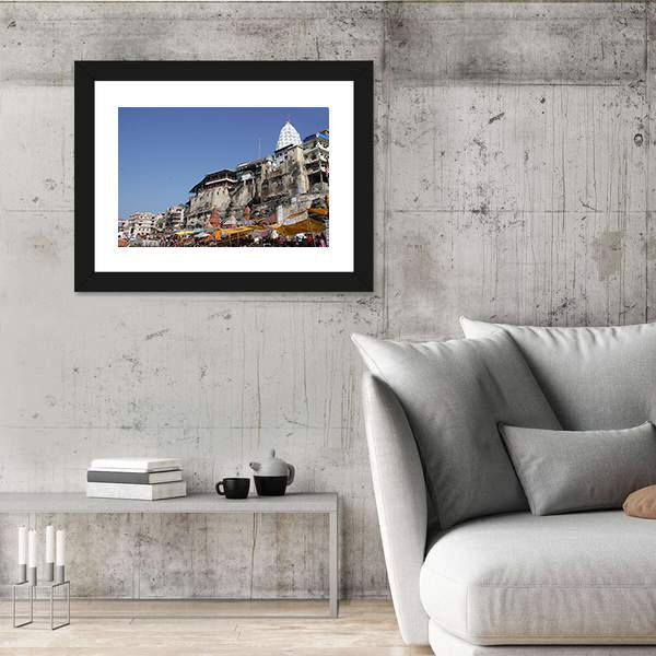 Omkareshwar Jyothiling Temple Canvas Wall Art-3 Horizontal-Gallery Wrap-25" x 16"-Tiaracle