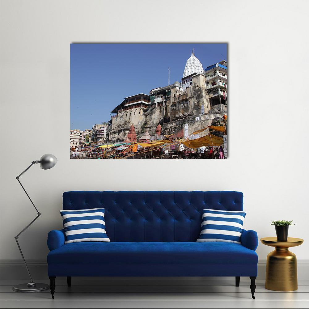 Omkareshwar Jyothiling Temple Canvas Wall Art-1 Piece-Gallery Wrap-48" x 32"-Tiaracle