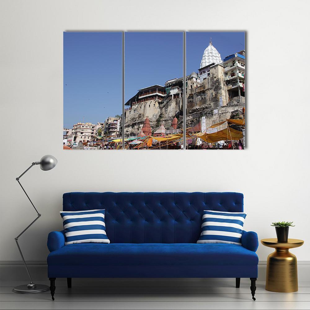 Omkareshwar Jyothiling Temple Canvas Wall Art-3 Horizontal-Gallery Wrap-37" x 24"-Tiaracle