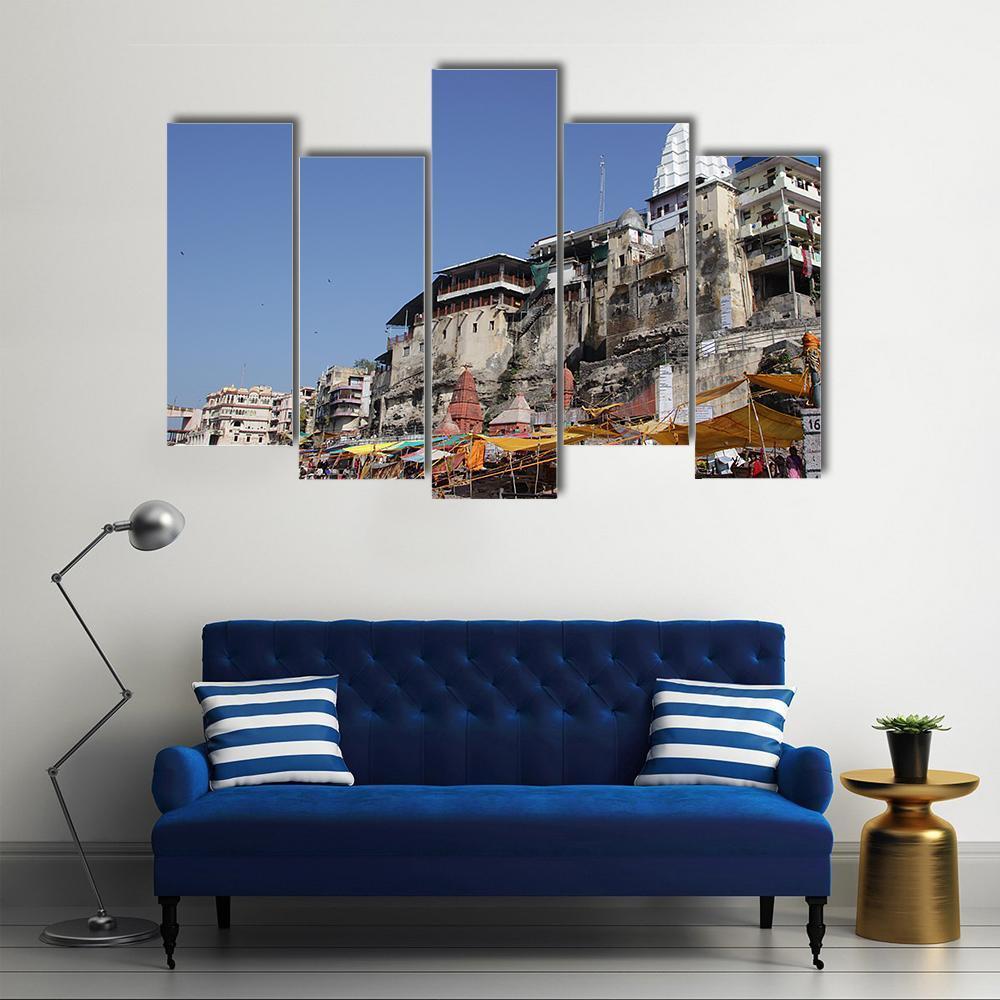 Omkareshwar Jyothiling Temple Canvas Wall Art-5 Pop-Gallery Wrap-47" x 32"-Tiaracle