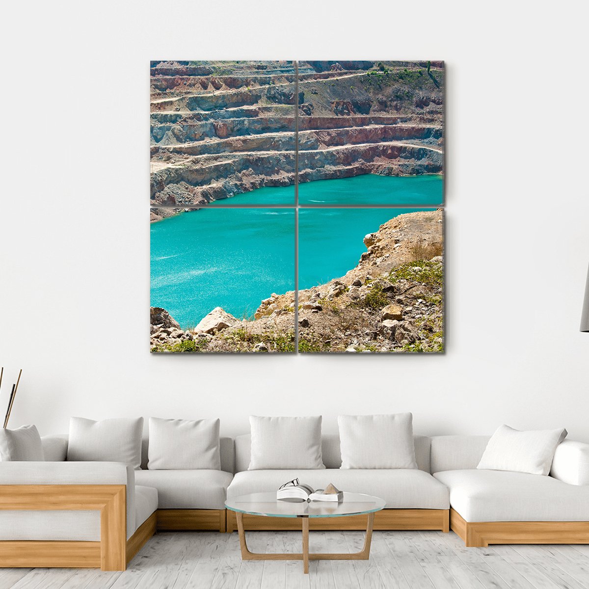 Open Pit Mine With Lake Canvas Wall Art-4 Square-Gallery Wrap-17" x 17"-Tiaracle