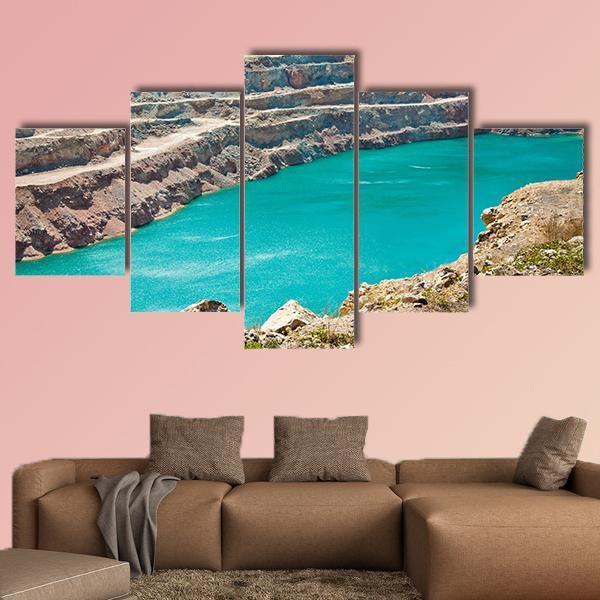 Open Pit Mine With Lake Canvas Wall Art-5 Star-Gallery Wrap-62" x 32"-Tiaracle