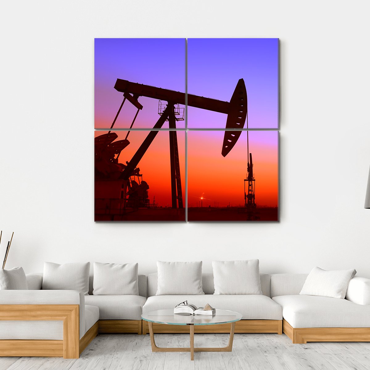 Operation Of Oil Pumping Unit Canvas Wall Art-4 Square-Gallery Wrap-17" x 17"-Tiaracle