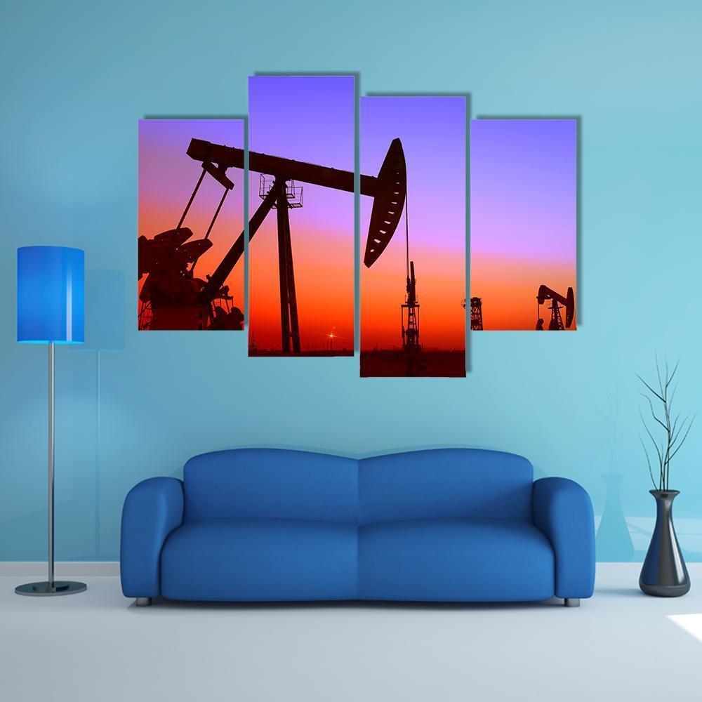 Operation Of Oil Pumping Unit Canvas Wall Art-4 Pop-Gallery Wrap-50" x 32"-Tiaracle