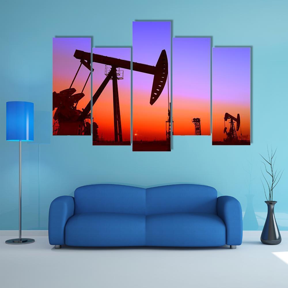 Operation Of Oil Pumping Unit Canvas Wall Art-5 Pop-Gallery Wrap-47" x 32"-Tiaracle