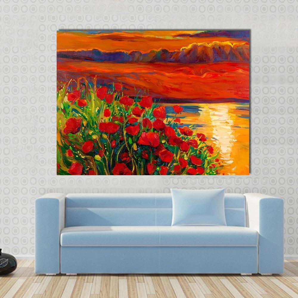 Opium Poppy Field Canvas Wall Art-1 Piece-Gallery Wrap-36" x 24"-Tiaracle