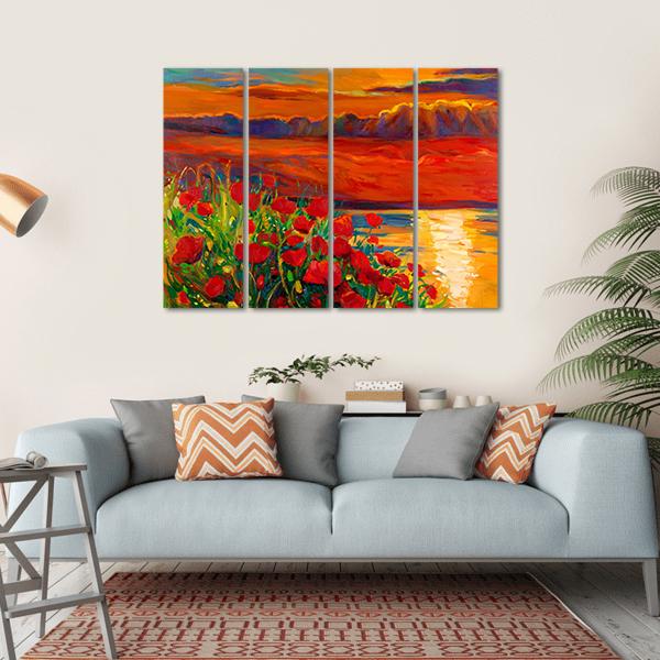 Opium Poppy Field Canvas Wall Art-4 Horizontal-Gallery Wrap-34" x 24"-Tiaracle