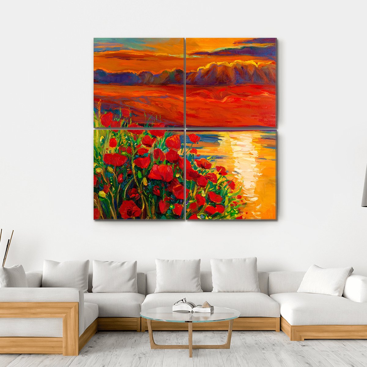 Opium Poppy Field Canvas Wall Art-4 Square-Gallery Wrap-17" x 17"-Tiaracle