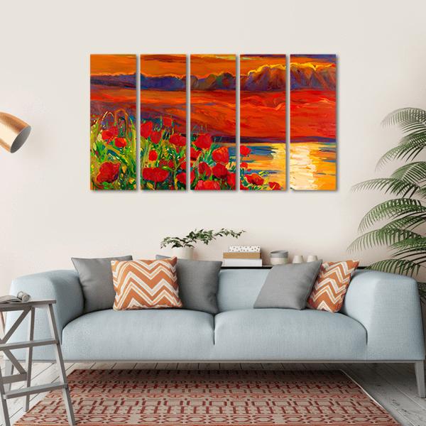 Opium Poppy Field Canvas Wall Art-5 Horizontal-Gallery Wrap-22" x 12"-Tiaracle