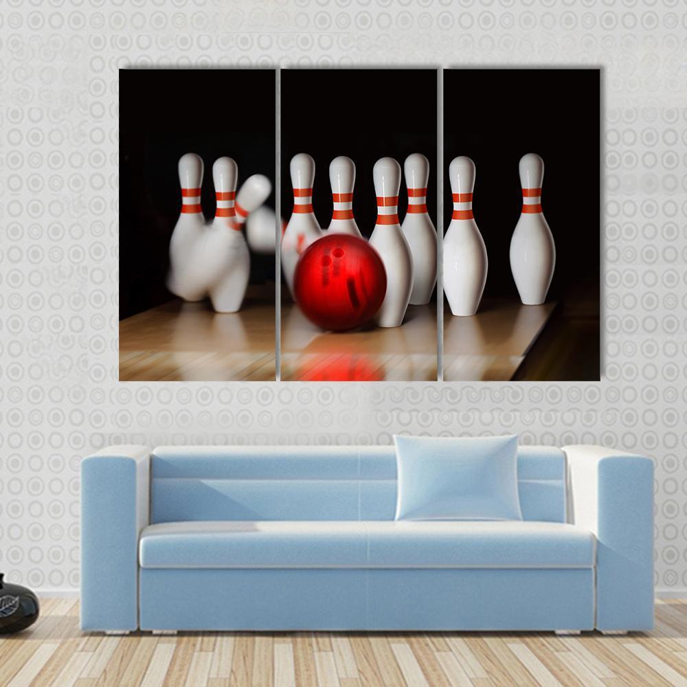 Bowling Strike Canvas Wall Art-3 Horizontal-Gallery Wrap-37" x 24"-Tiaracle
