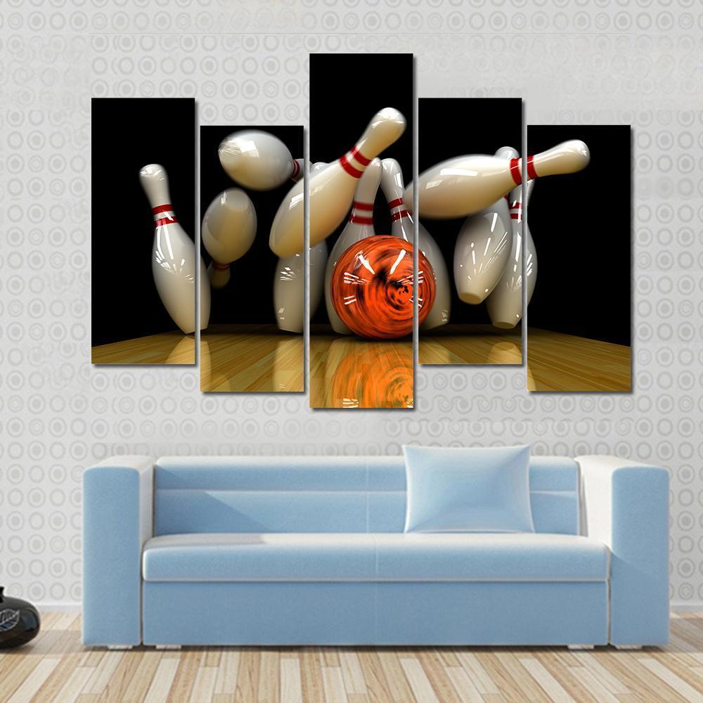 Orange Bowling Ball Strike Canvas Wall Art-5 Pop-Gallery Wrap-47&quot; x 32&quot;-Tiaracle