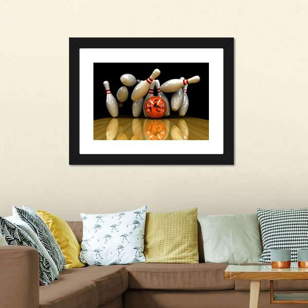 Orange Bowling Ball Strike Canvas Wall Art-3 Horizontal-Gallery Wrap-25&quot; x 16&quot;-Tiaracle