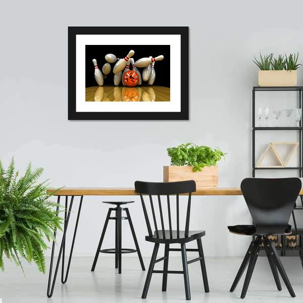 Orange Bowling Ball Strike Canvas Wall Art-5 Horizontal-Gallery Wrap-22" x 12"-Tiaracle