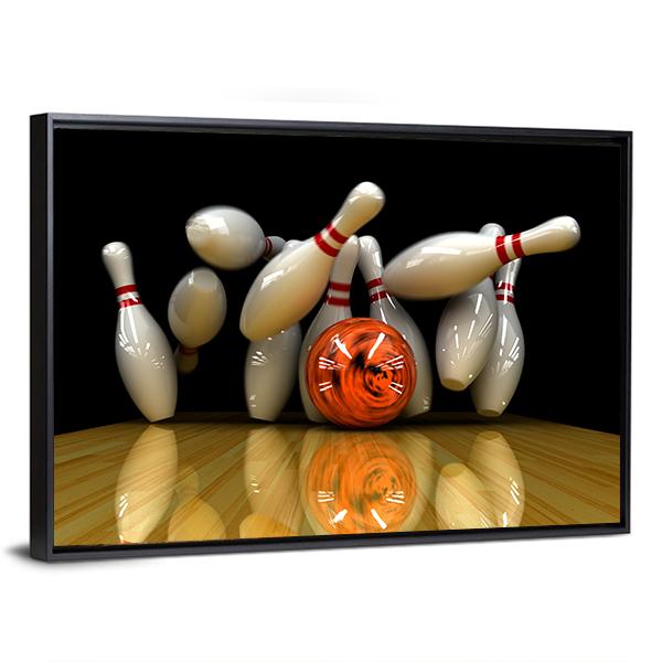 Orange Bowling Ball Strike Canvas Wall Art-5 Horizontal-Gallery Wrap-22&quot; x 12&quot;-Tiaracle