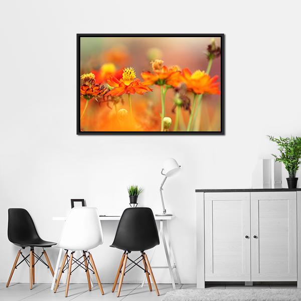 Orange Cosmos Flower Canvas Wall Art-3 Horizontal-Gallery Wrap-25" x 16"-Tiaracle