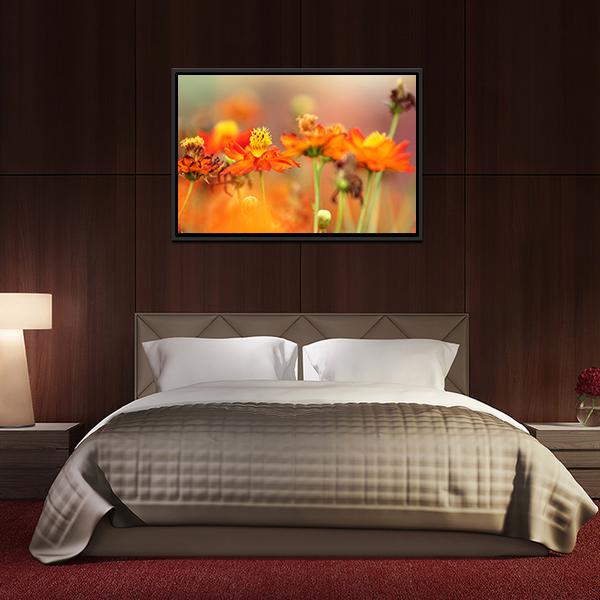 Orange Cosmos Flower Canvas Wall Art-3 Horizontal-Gallery Wrap-25" x 16"-Tiaracle