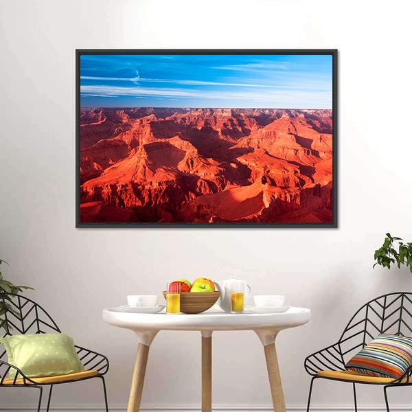 Orange Grand Canyon Canvas Wall Art in red, orange and blue, framed canvas, product view on a white background