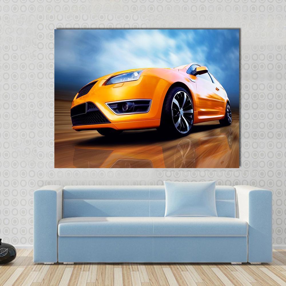 Orange Sports Car Canvas Wall Art-1 Piece-Gallery Wrap-48" x 32"-Tiaracle