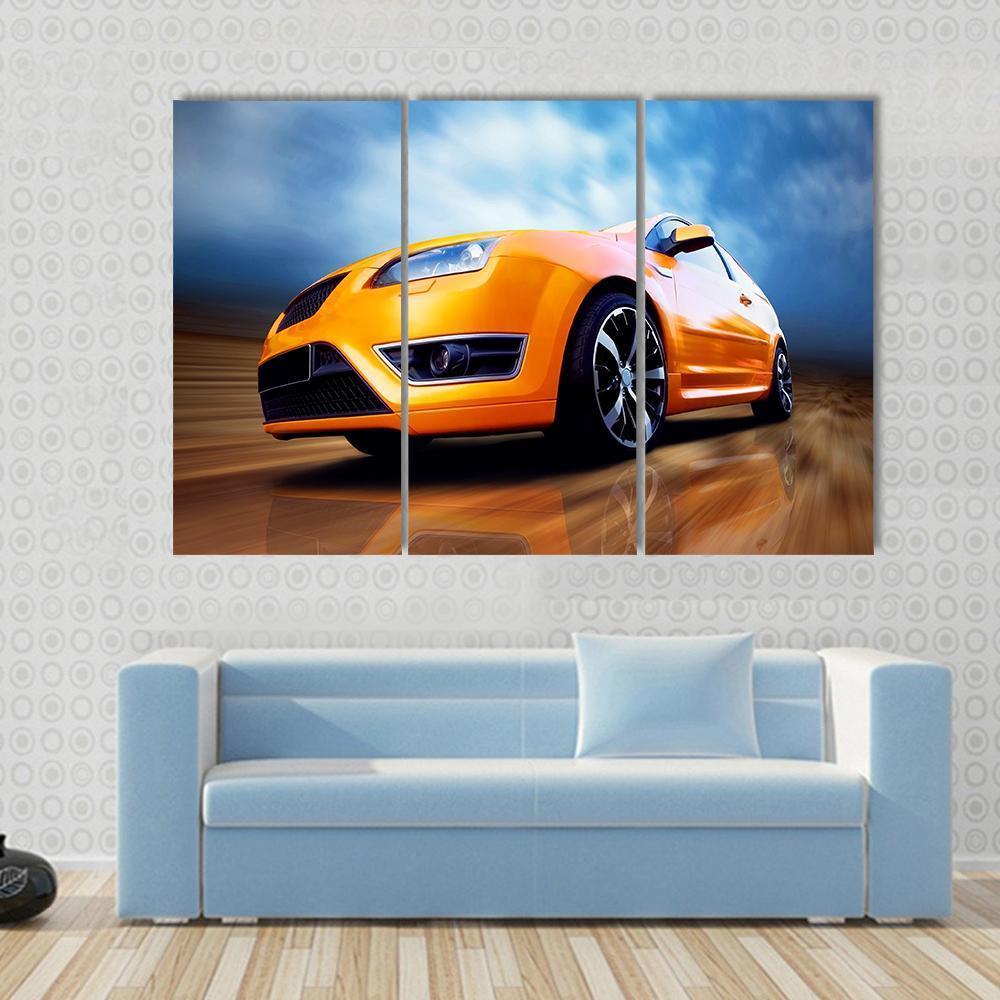 Orange Sports Car Canvas Wall Art-3 Horizontal-Gallery Wrap-37" x 24"-Tiaracle