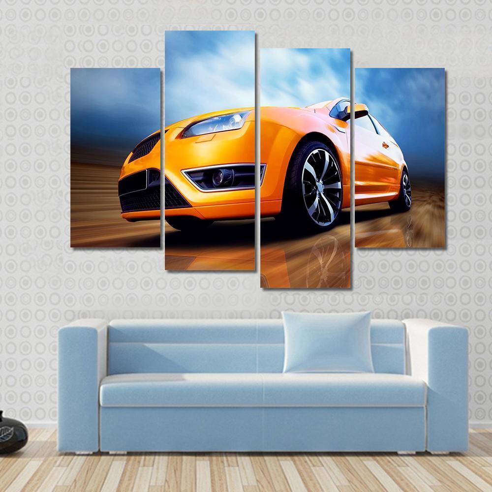 Orange Sports Car Canvas Wall Art-4 Pop-Gallery Wrap-50" x 32"-Tiaracle