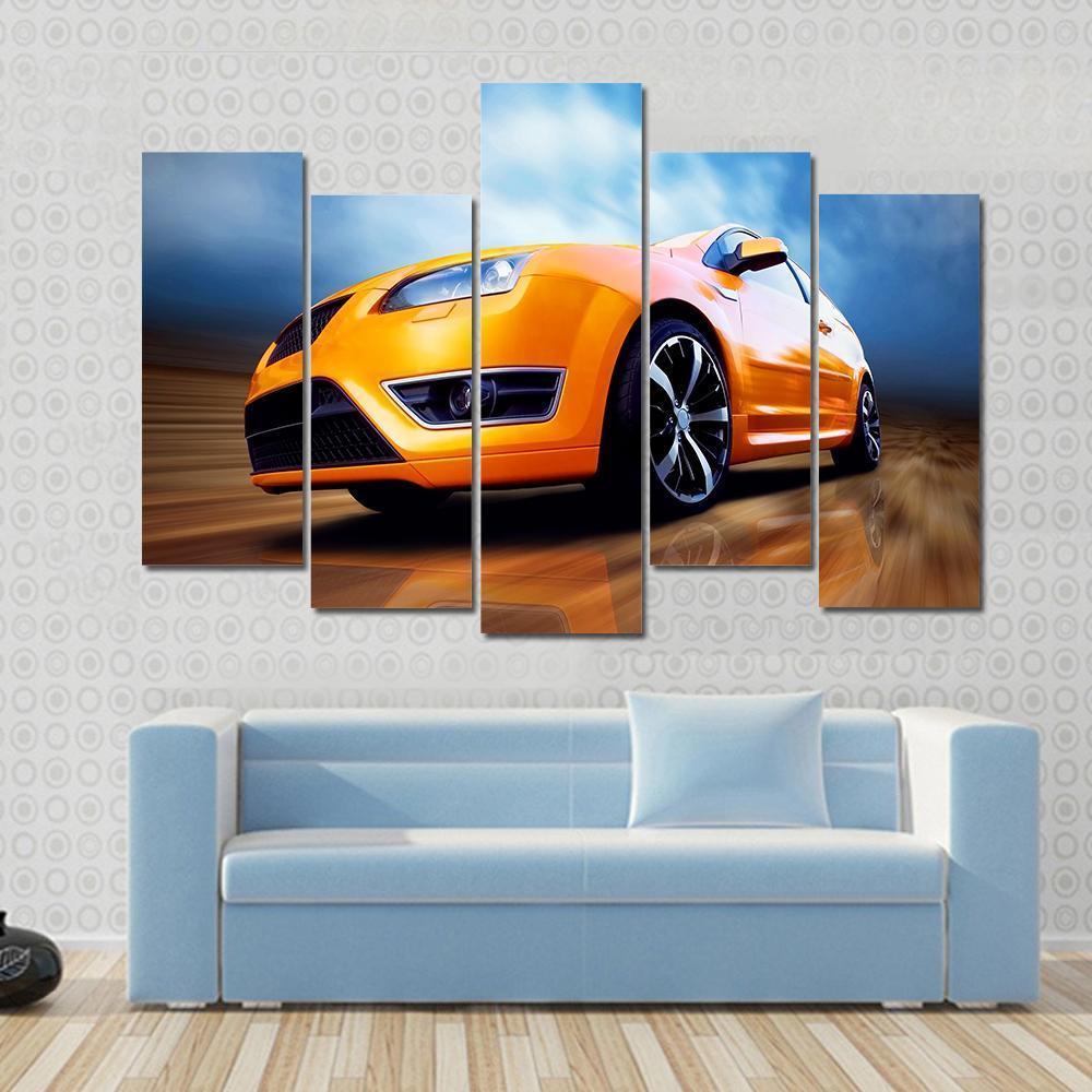 Orange Sports Car Canvas Wall Art-5 Pop-Gallery Wrap-47" x 32"-Tiaracle