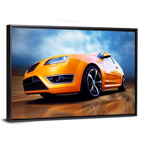 Orange Sports Car Canvas Wall Art-3 Horizontal-Gallery Wrap-25" x 16"-Tiaracle