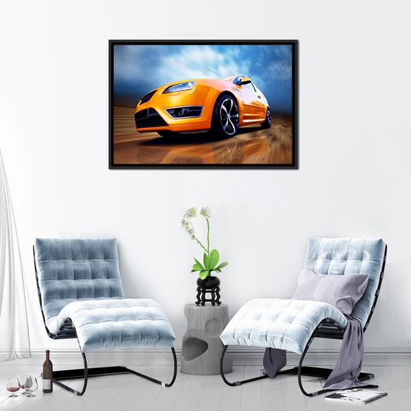 Orange Sports Car Canvas Wall Art-1 Piece-Floating Frame-24" x 16"-Tiaracle
