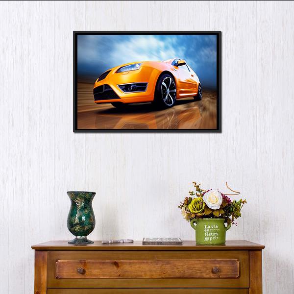 Orange Sports Car Canvas Wall Art-3 Horizontal-Gallery Wrap-25" x 16"-Tiaracle