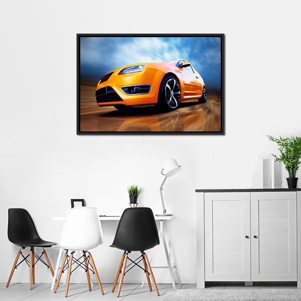 Orange Sports Car Canvas Wall Art-3 Horizontal-Gallery Wrap-25" x 16"-Tiaracle