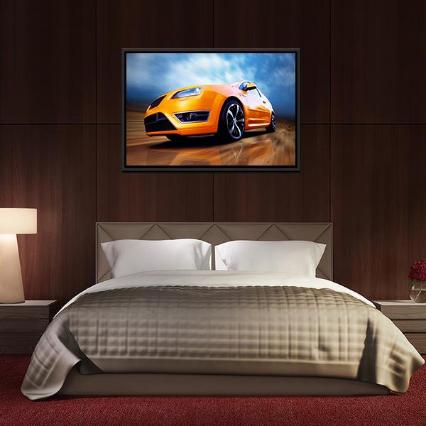 Orange Sports Car Canvas Wall Art-3 Horizontal-Gallery Wrap-25" x 16"-Tiaracle