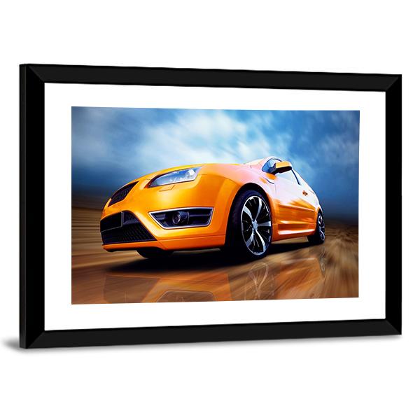 Orange Sports Car Canvas Wall Art-3 Horizontal-Gallery Wrap-25" x 16"-Tiaracle