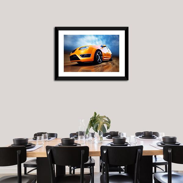 Orange Sports Car Canvas Wall Art-1 Piece-Framed Print-20" x 16"-Tiaracle