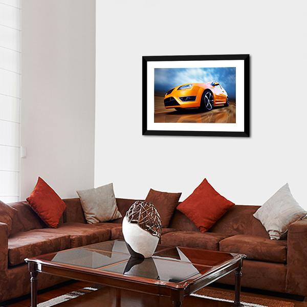 Orange Sports Car Canvas Wall Art-3 Horizontal-Gallery Wrap-25" x 16"-Tiaracle