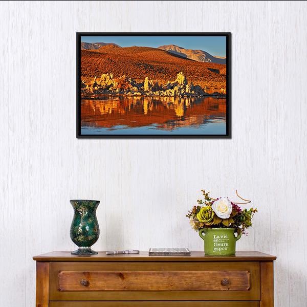Orange Sunset At Mono Lake Canvas Wall Art-1 Piece-Floating Frame-24" x 16"-Tiaracle