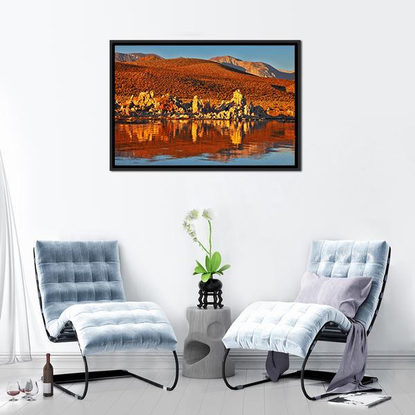 Orange Sunset At Mono Lake Canvas Wall Art-5 Horizontal-Gallery Wrap-22" x 12"-Tiaracle